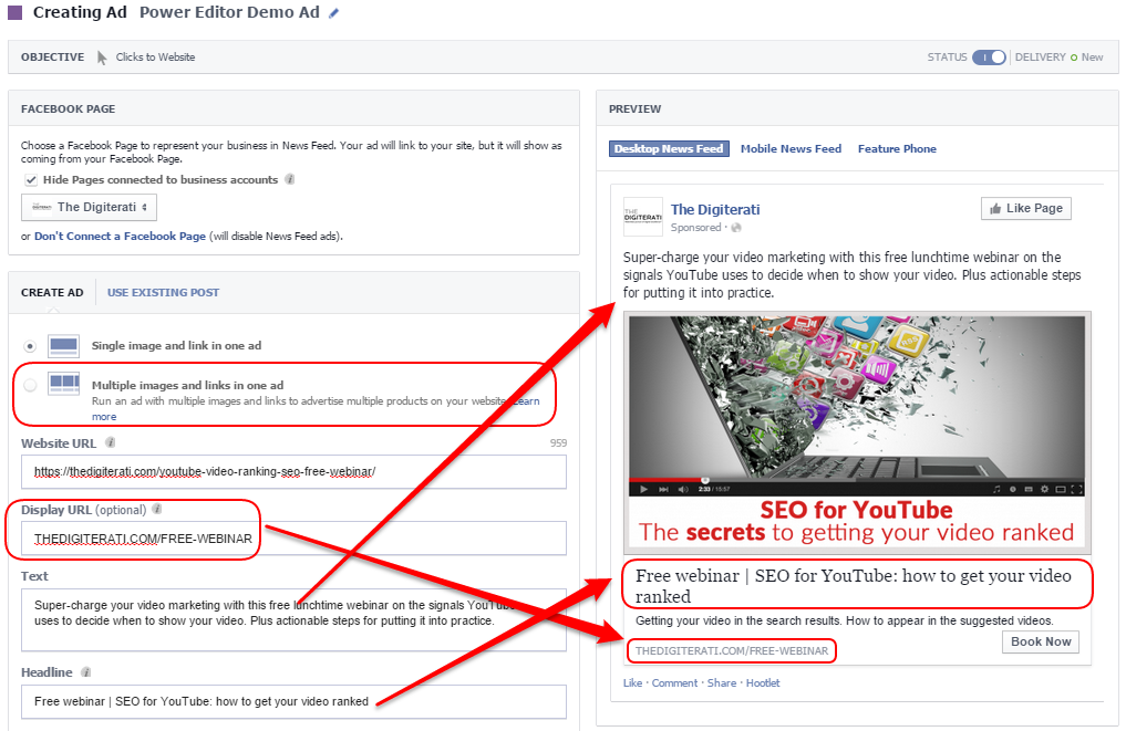 Creating a Facebook ad on Power Editor