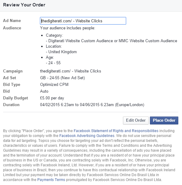 Review order Ads Manager