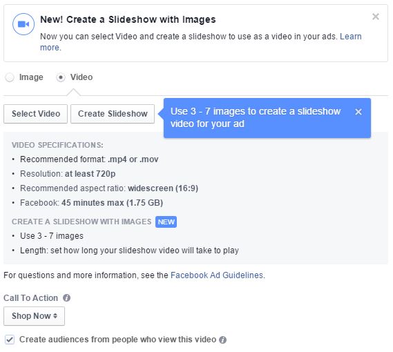 Create Facebook slideshow ad with static images