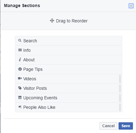 Manage Sections on Facebook Page Right Column