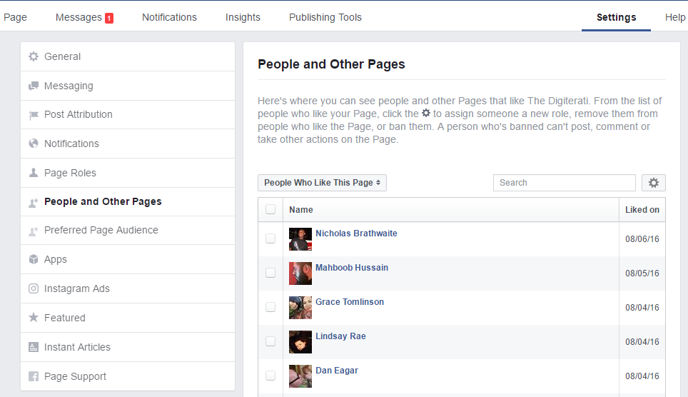 People and Other Pages Facebook fan info