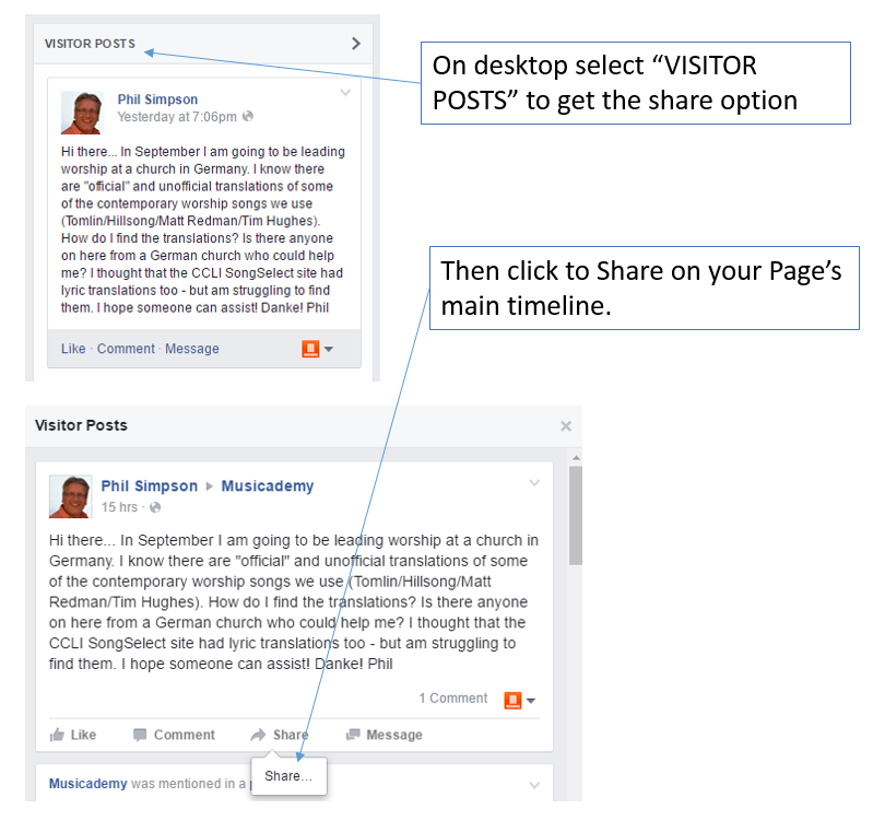 Share visitor posts on Facebook timeline