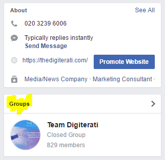 Facebook Group in Right Hand Nav