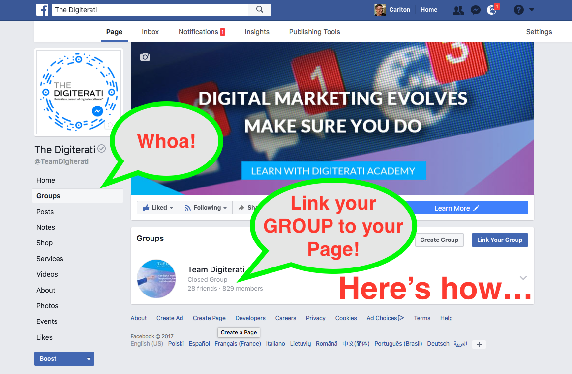 How to post as a Facebook Page in a Group PLUS link a